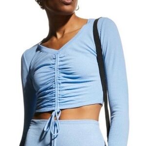 ALO Yoga Sky Blue Ruched Crop Top